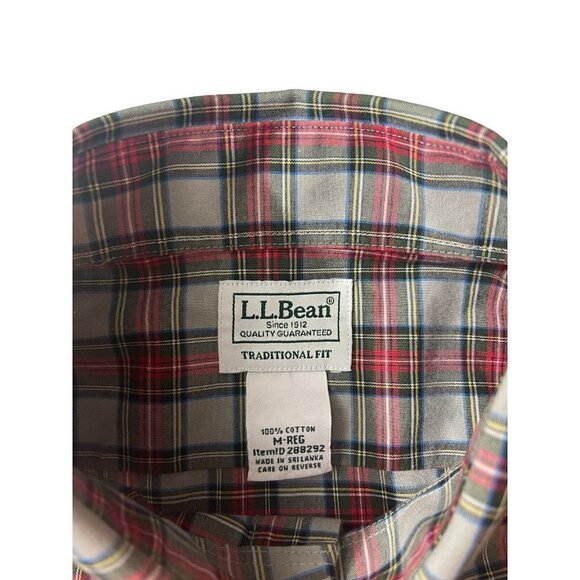 L.l. Bean Men's Gray Red Green Tartan‎ Plaid Cotton Long Sleeve Shirt M - Picture 5 of 9